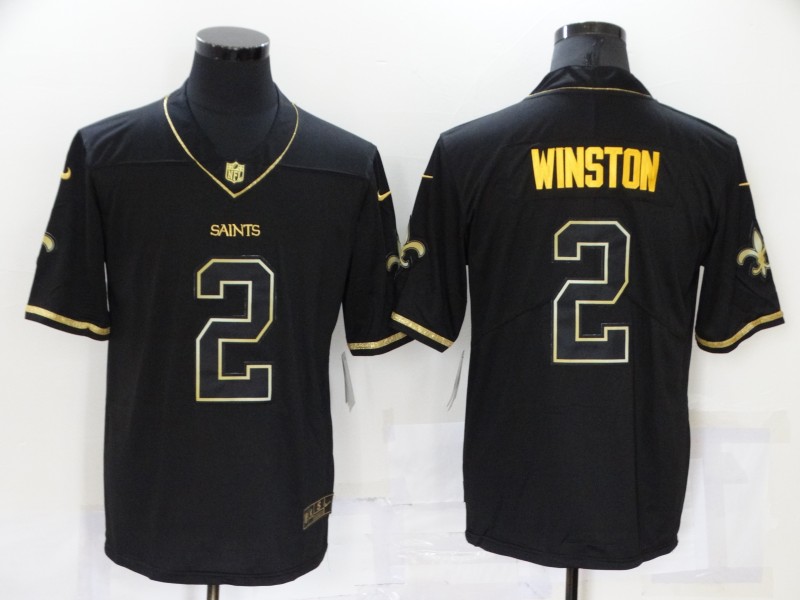 Men New Orleans Saints 2 Winston Black Retro gold characters Player Nike NFL Jersey